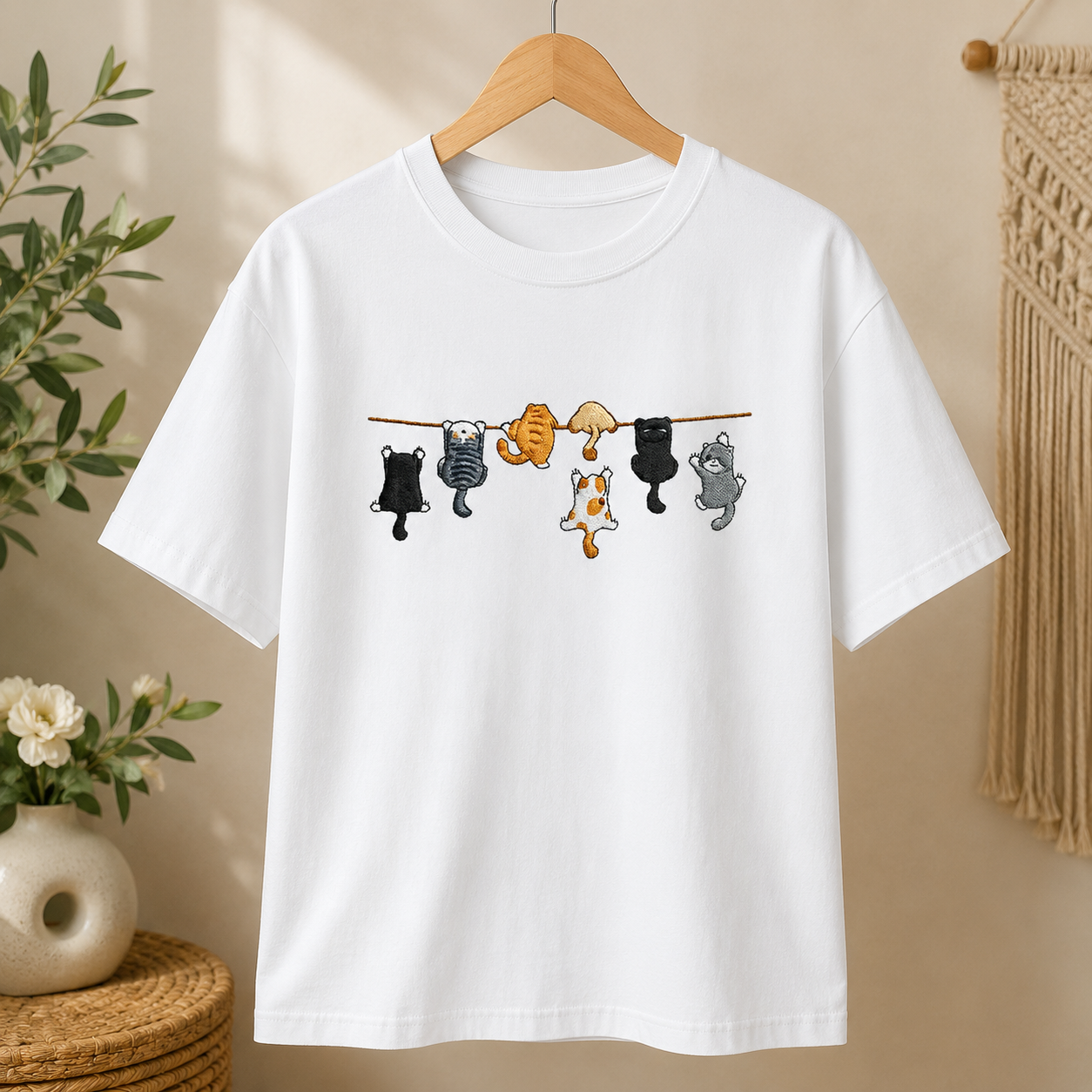 Cute Cat Embroidered Oversized T-Shirt for Women & Men