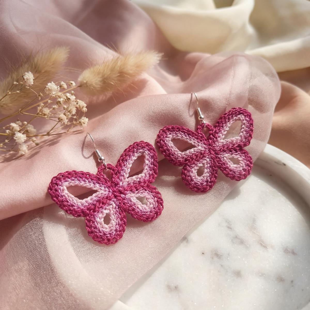 Embroidered Crochet Butterfly Earrings for Women