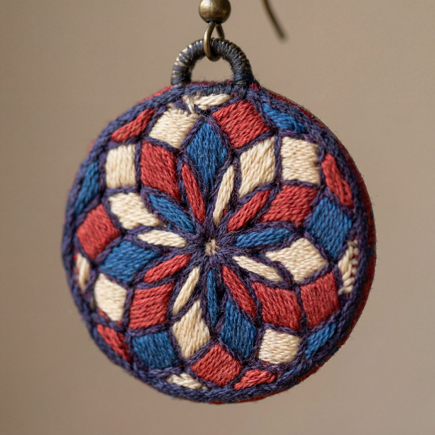 Multicolor Embroidered Round Earrings