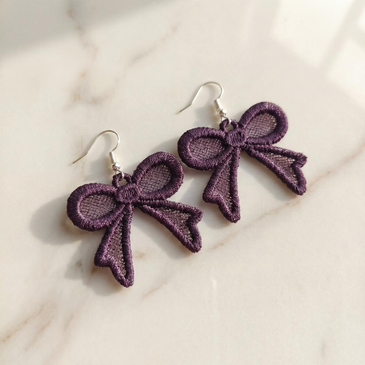 Red Bow Embroidered Earrings