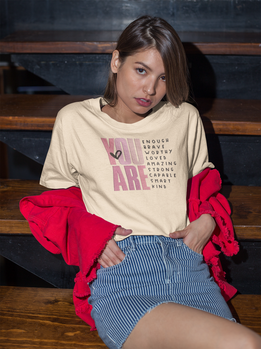 You Are Enough Embroidered Oversized Premium Boyfriend's T-shirt for Women