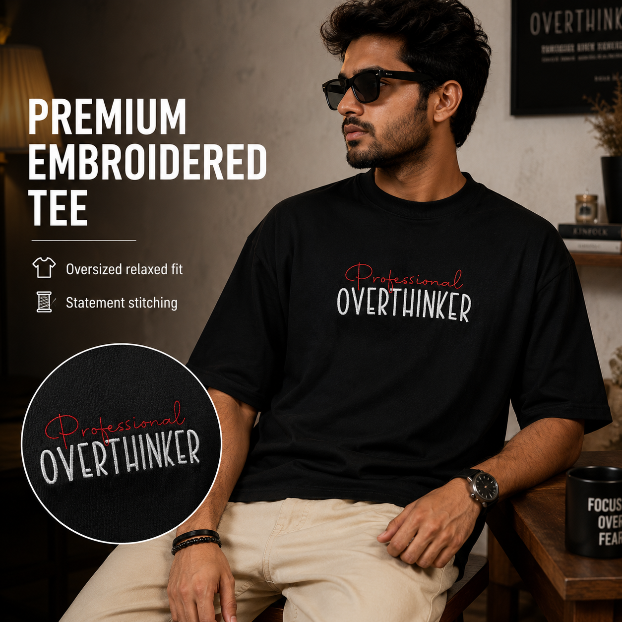 Professional Overthinker Embroidered Oversized T-Shirt