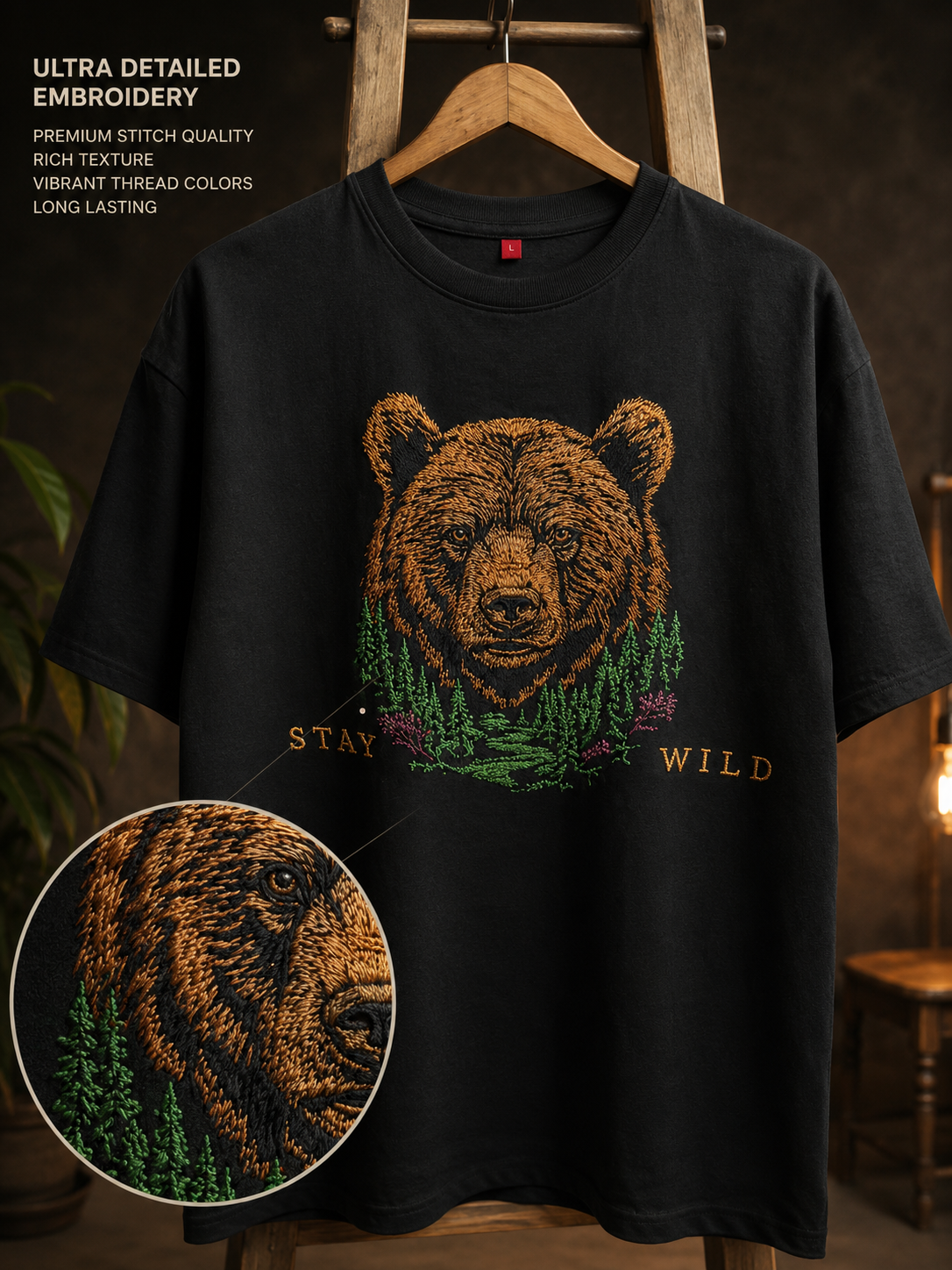 Stay Wild Premium Embroidered Oversized T-Shirt