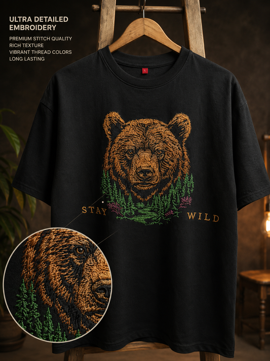 Stay Wild Premium Embroidered Oversized T-Shirt