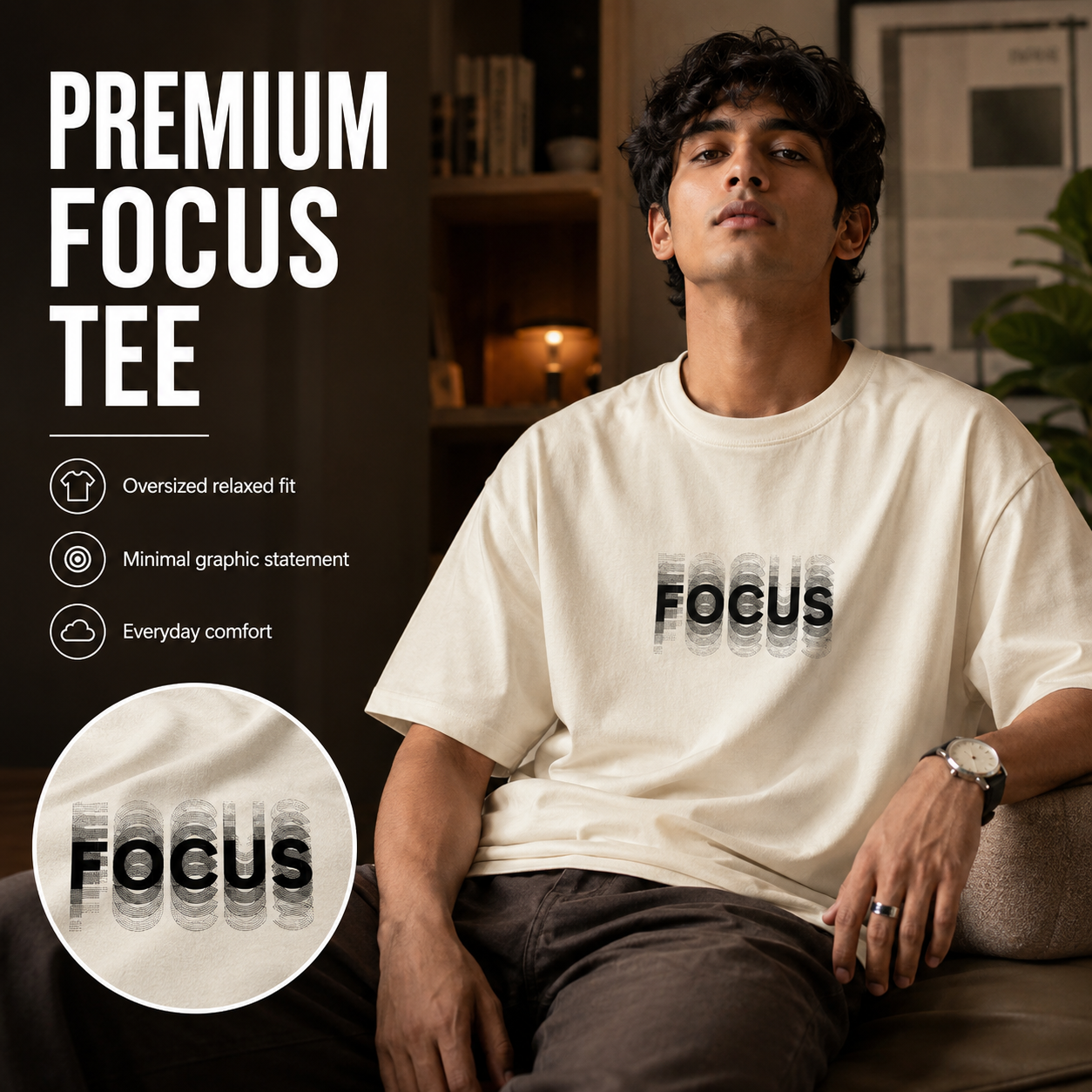 Focus Embroidered Oversized T-Shirt for Men and Women