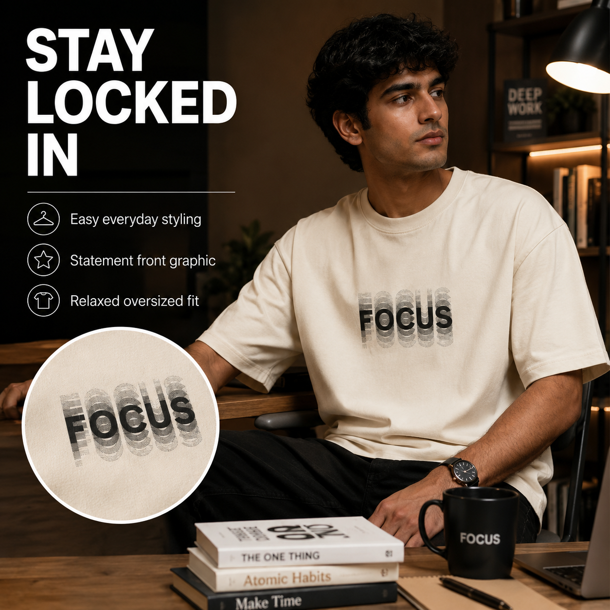 Focus Embroidered Oversized T-Shirt for Men and Women