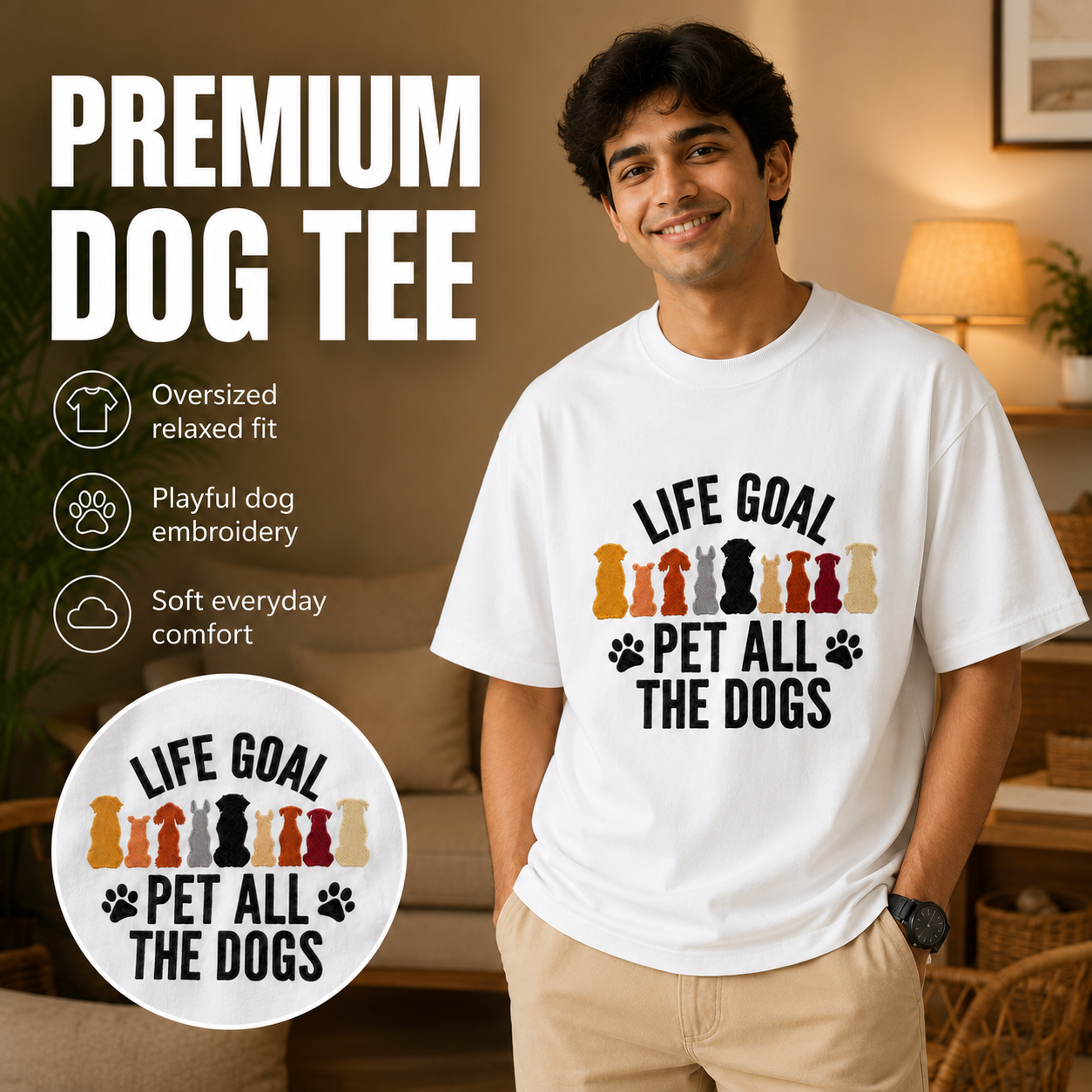 Cute Dog Lover Oversized White Tee