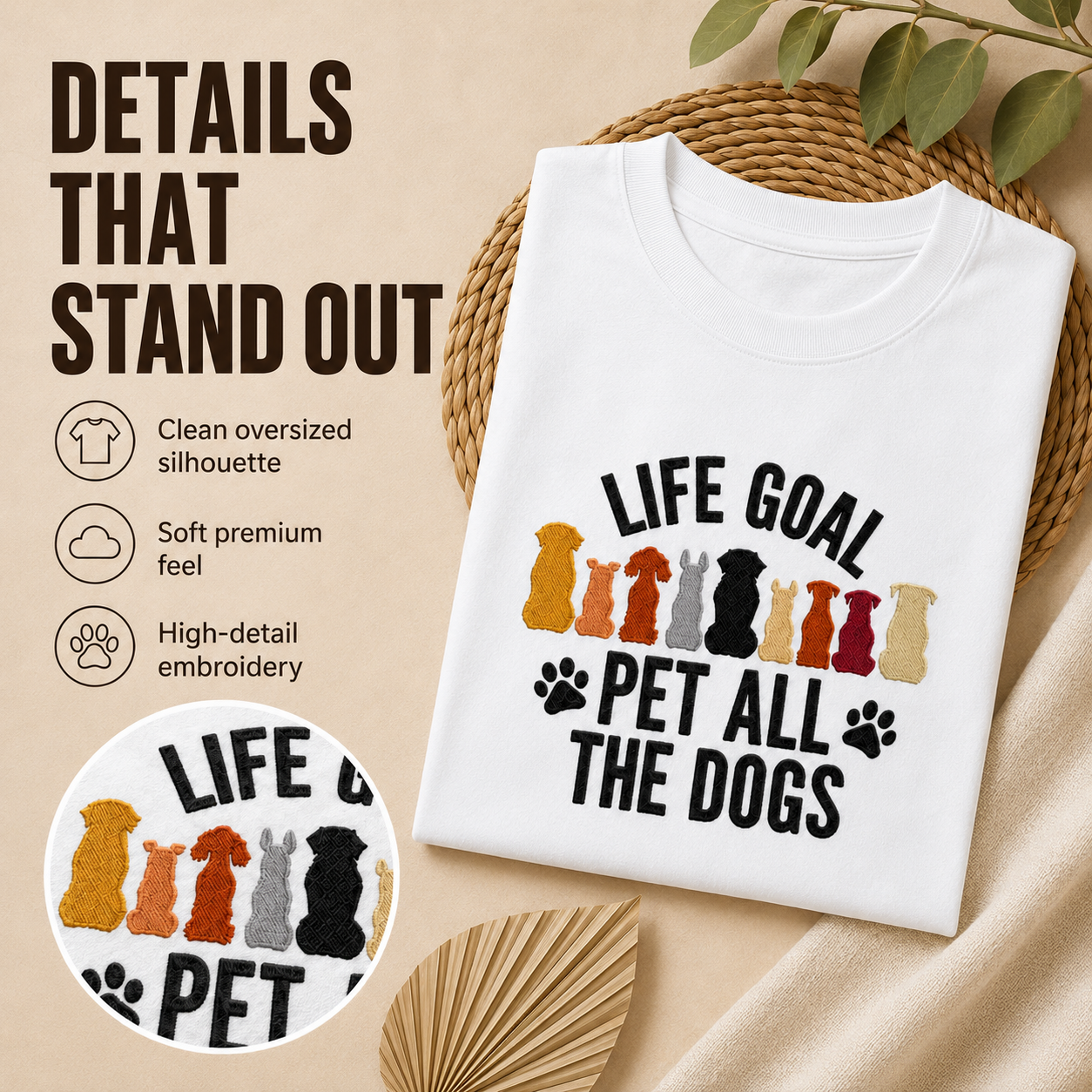 Cute Dog Lover Oversized White Tee