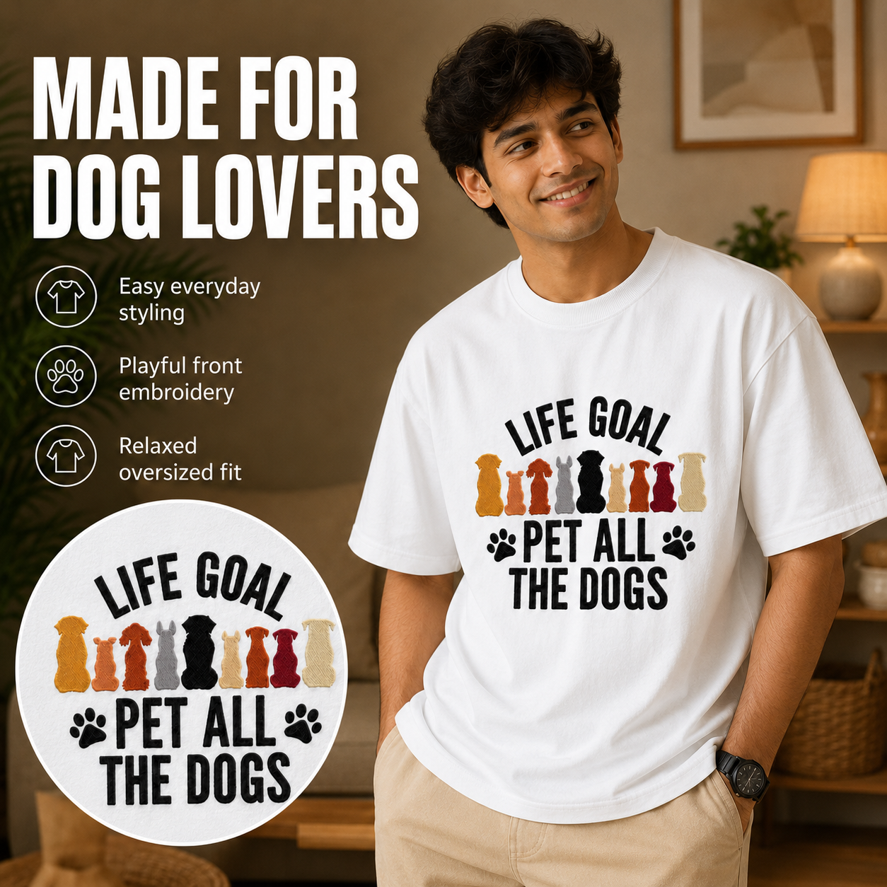 Cute Dog Lover Oversized White Tee