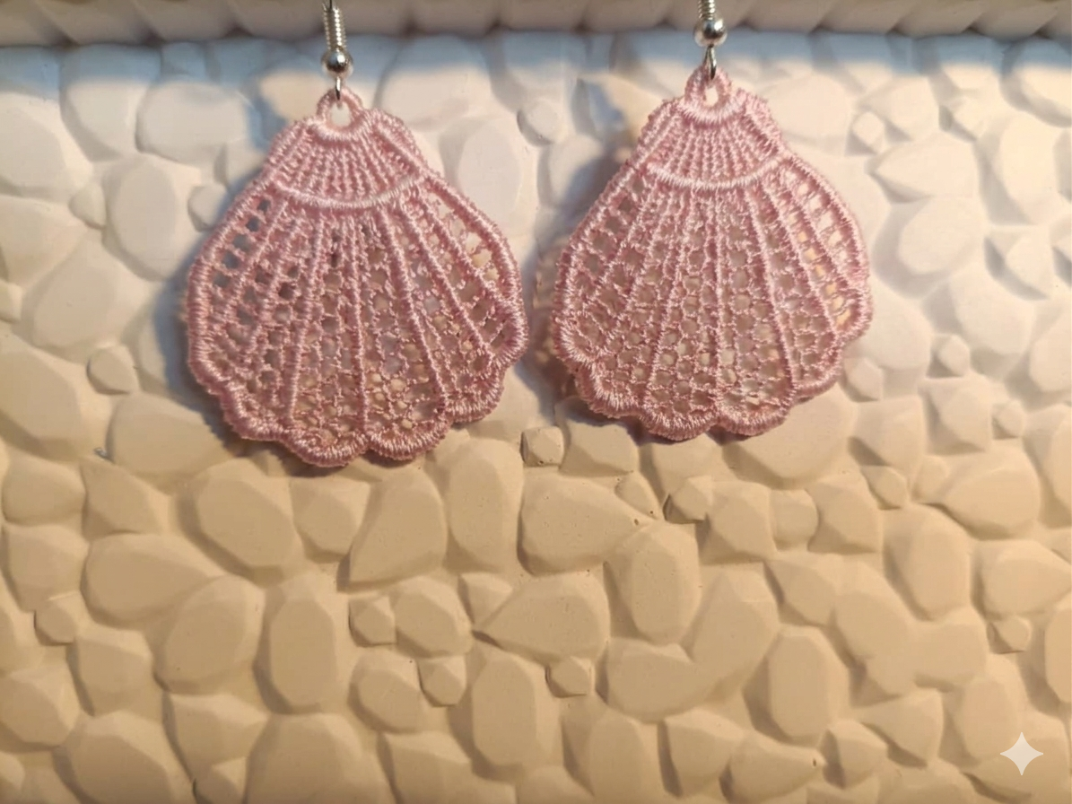 Blue Embroidered Shell Earrings