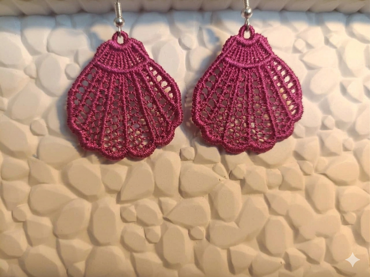 Blue Embroidered Shell Earrings