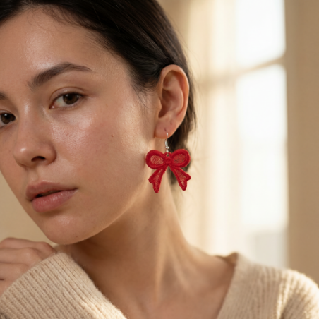Red Bow Embroidered Earrings