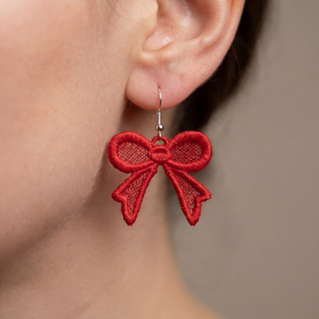 Red Bow Embroidered Earrings