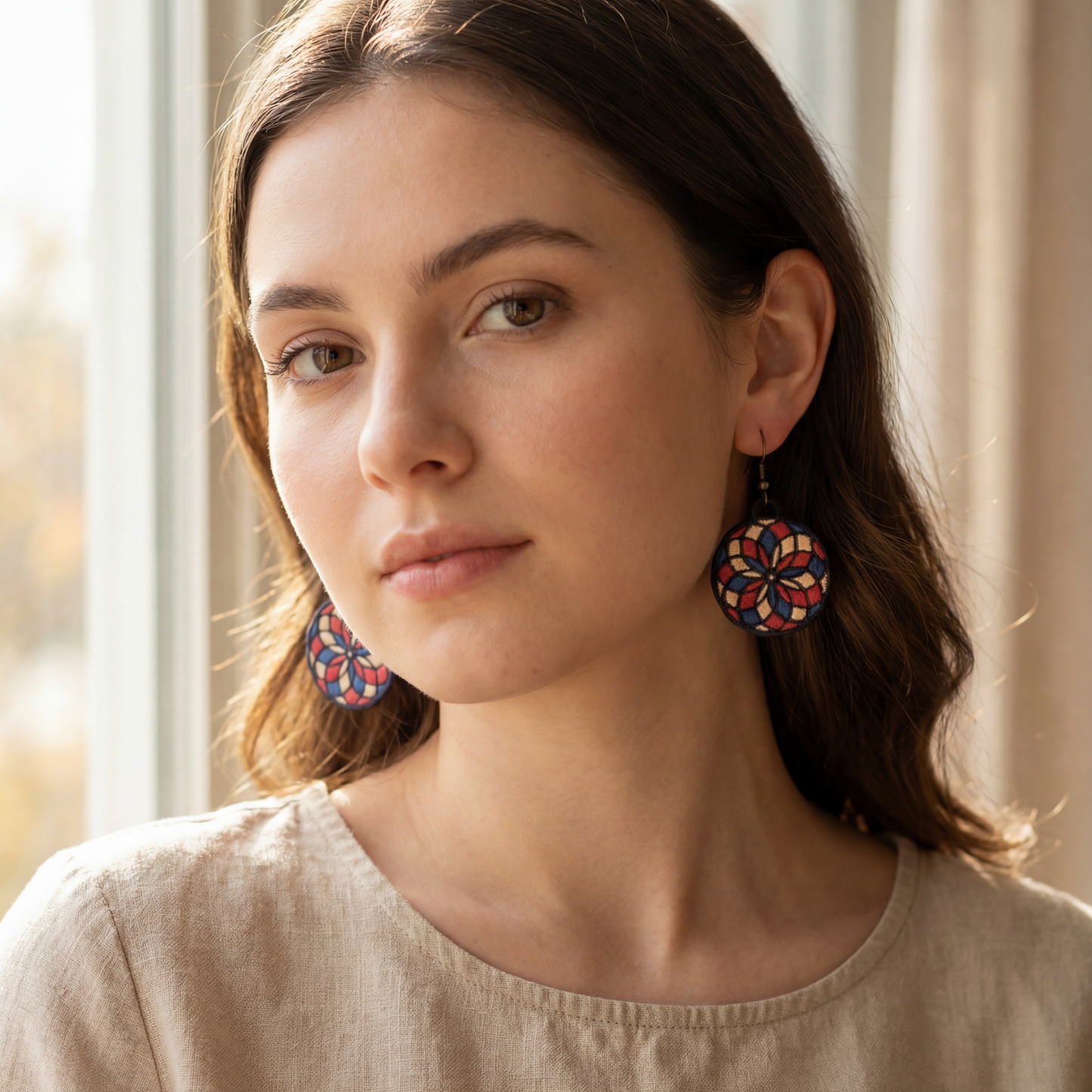 Multicolor Embroidered Round Earrings
