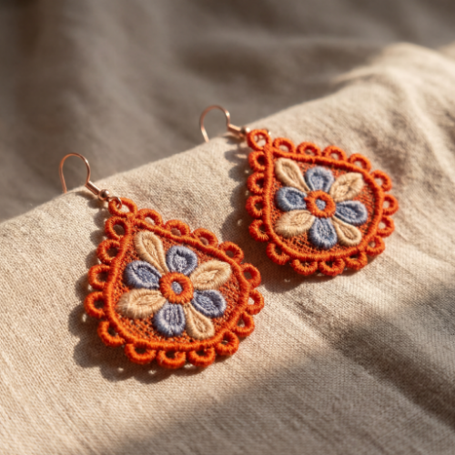 Floral Embroidered Statement Earrings | KrazyVastra