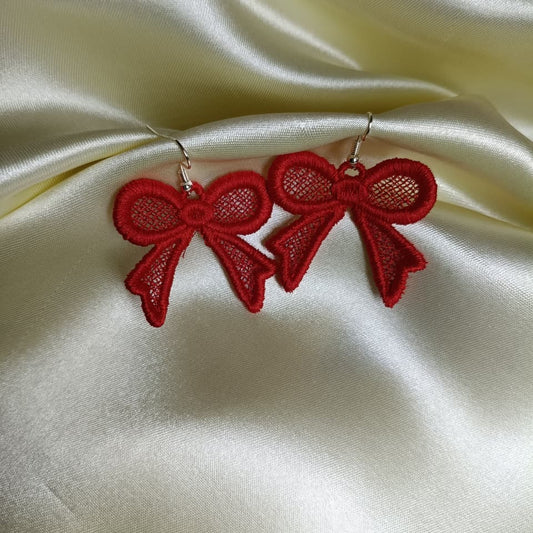 Red Bow Embroidered Earrings