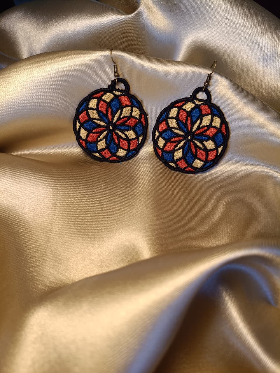 Multicolor Embroidered Round Earrings