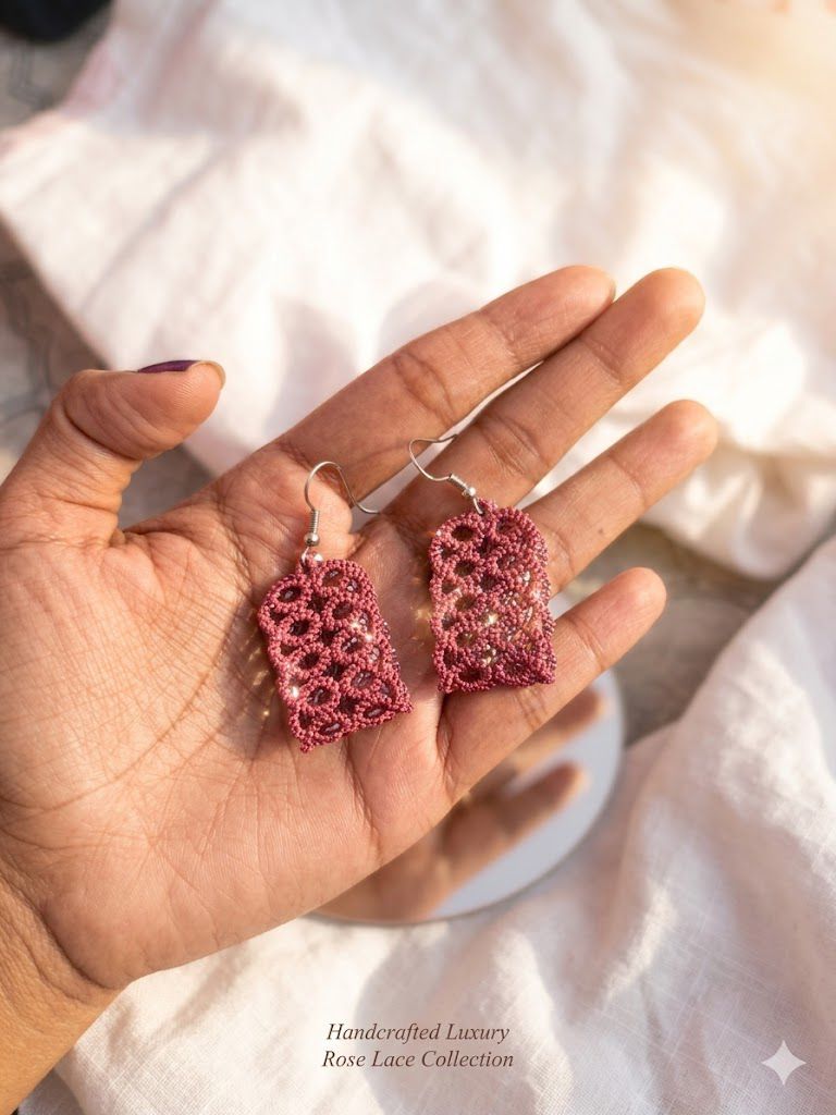 Embroidered Lace Earrings – Lightweight Thread Statement Earrings for Women | KrazyVastra