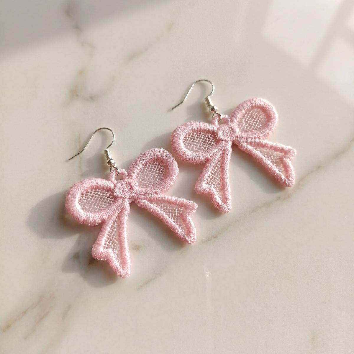 Red Bow Embroidered Earrings