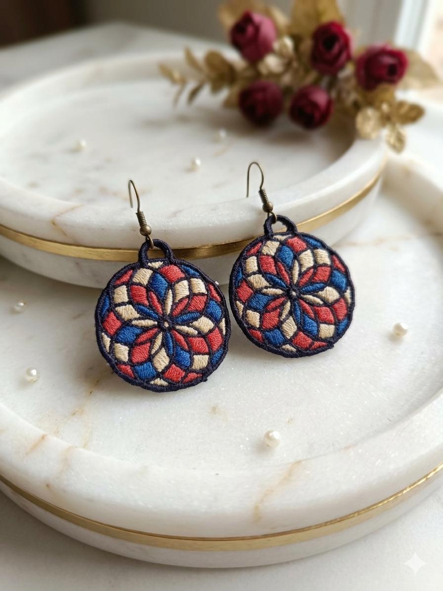 Multicolor Embroidered Round Earrings