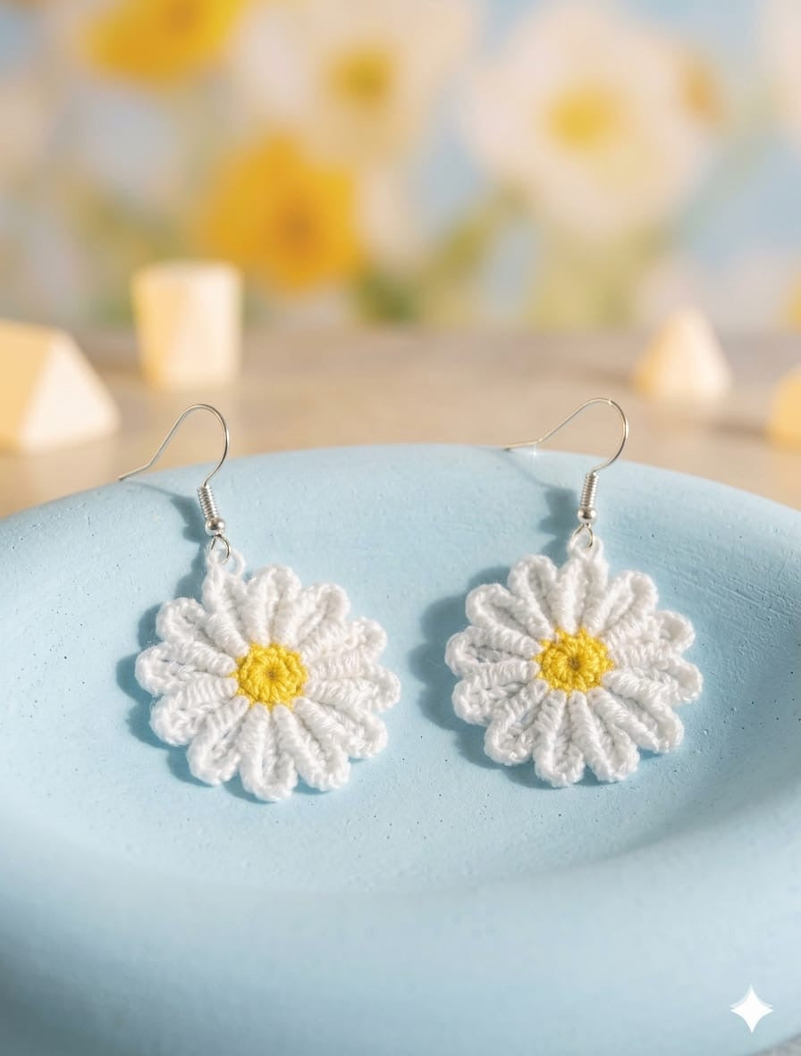 White Daisy Embroidered Earrings – Lightweight Floral Statement