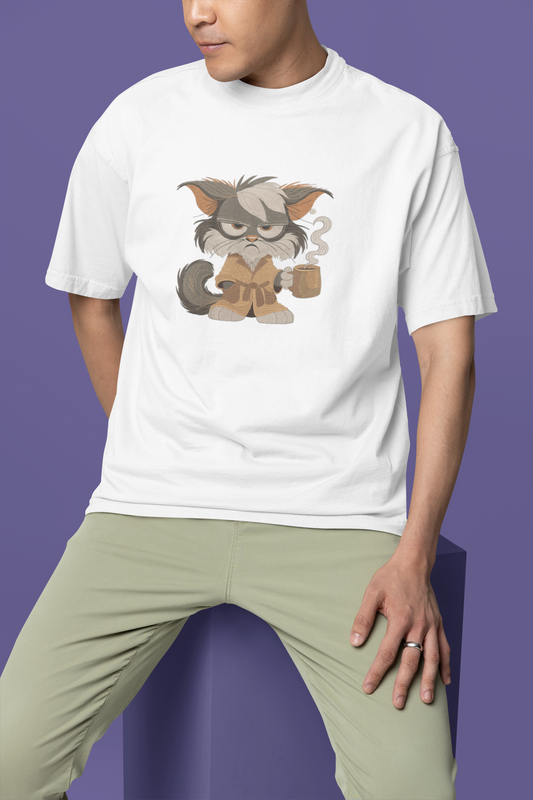 Grumpy old cat Embroidered Half sleeve Oversized Premium T-shirt