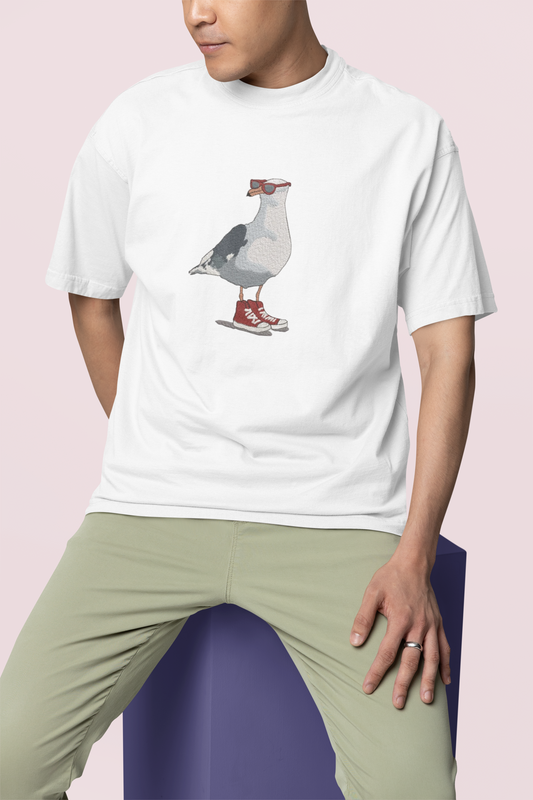 Seagull Embroidered Oversized Premium Cotton T-shirt