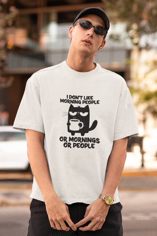 I Don't Like Mornings Embroidered Oversized Premium Cotton T-shirts
