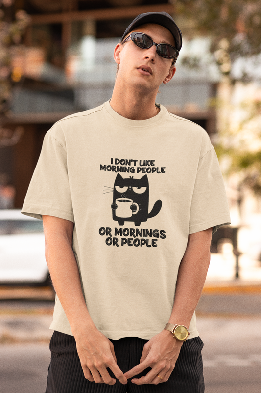 I Don't Like Mornings Embroidered Oversized Premium Cotton T-shirts