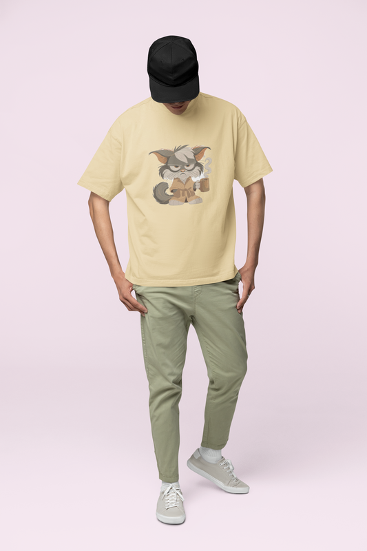 Grumpy old cat Embroidered Half sleeve Oversized Premium T-shirt